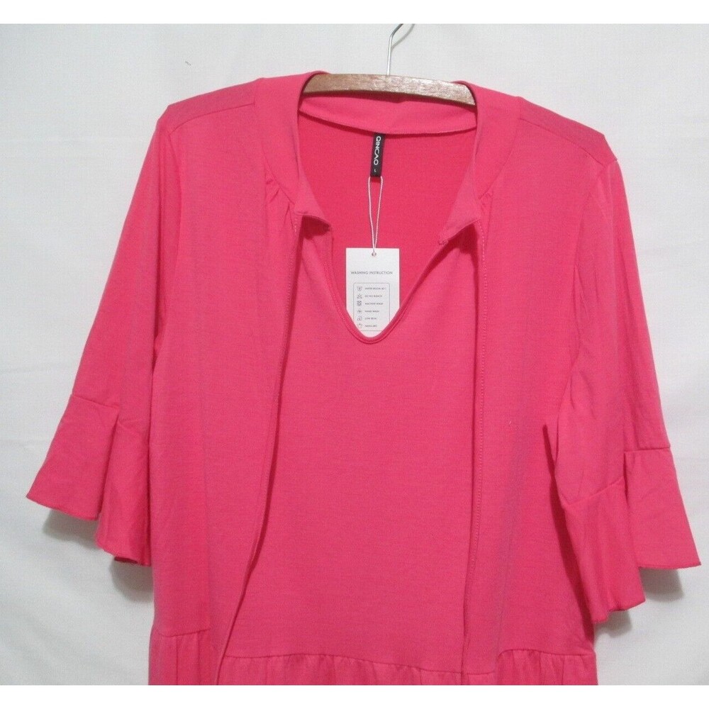 NWT QINCAO Pink Dress Size L Ruffle Sleeve Tiered - Picture 4 of 8